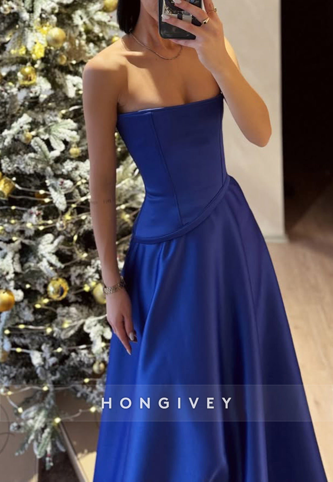 Simple Royal Blue A-Line Bateau Satin Sleeveless Prom Dress Formal Gown