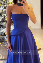 Simple Royal Blue A-Line Bateau Satin Sleeveless Prom Dress Formal Gown