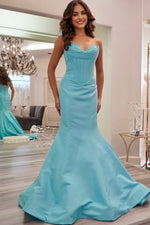 Blue - Sweetheart Mermaid Pleated Long Formal Prom Dresses With Appliques