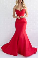 Blue - Sweetheart Mermaid Pleated Long Formal Prom Dresses With Appliques