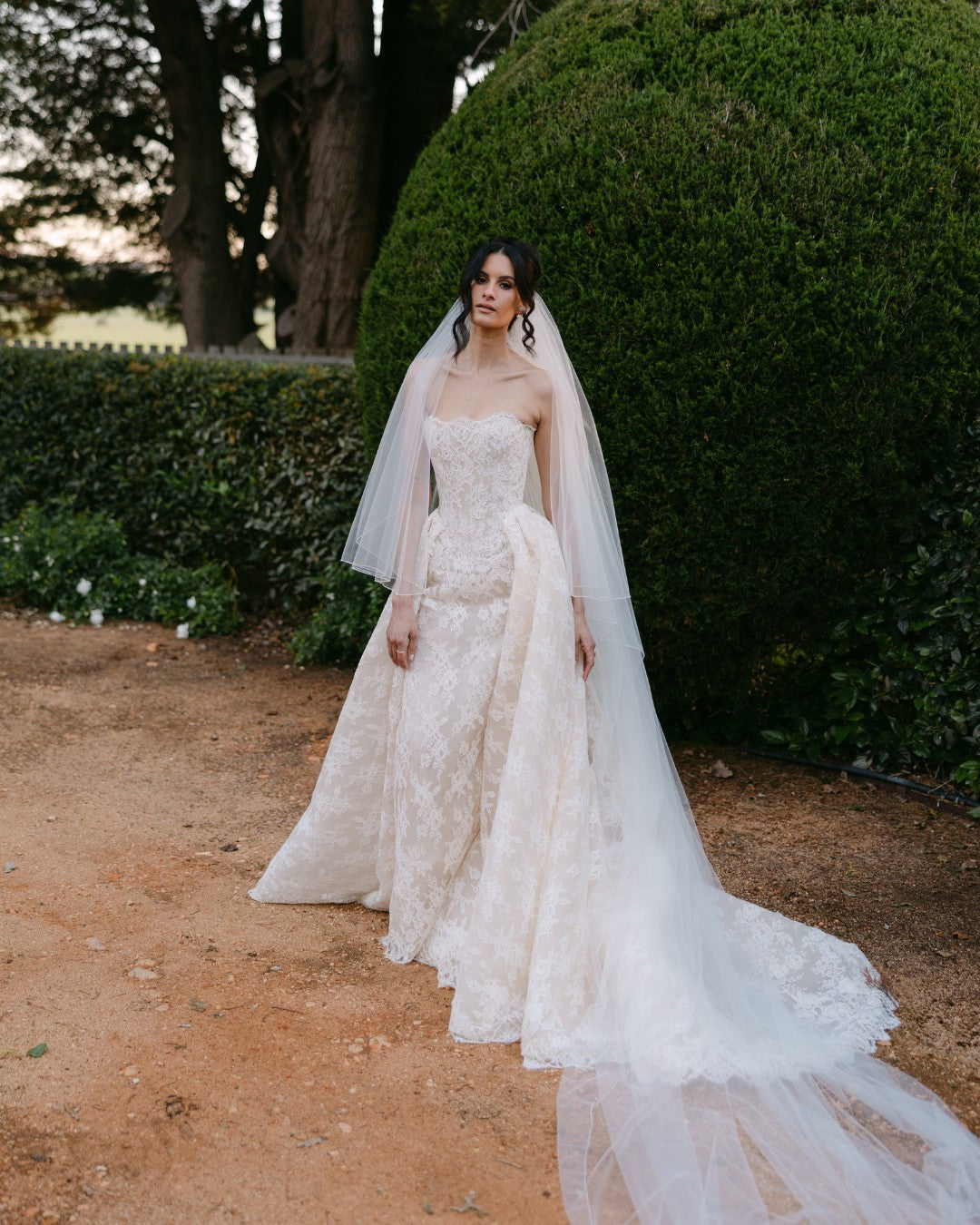 Attractive Long White Strapless Ball Gown Lace Wedding Dress