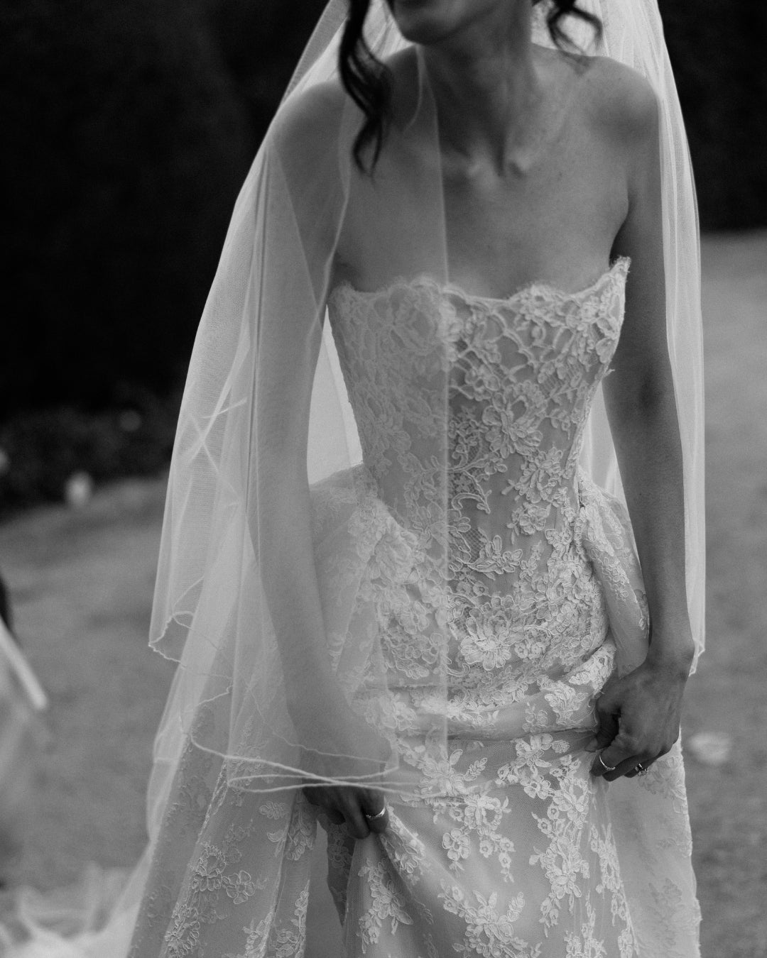 Attractive Long White Strapless Ball Gown Lace Wedding Dress