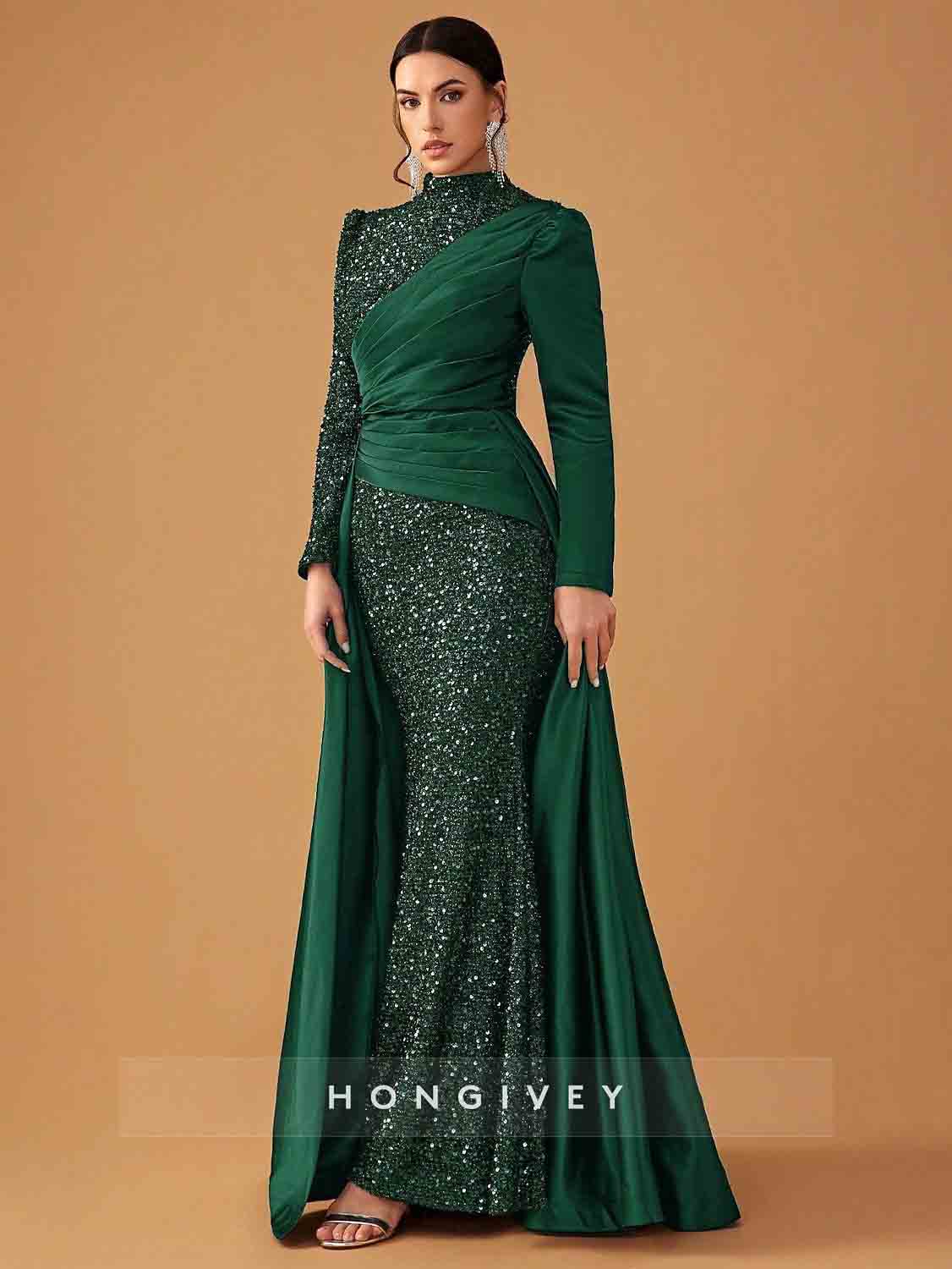 High Neck Beading Sequined Evening Gown Mermaid