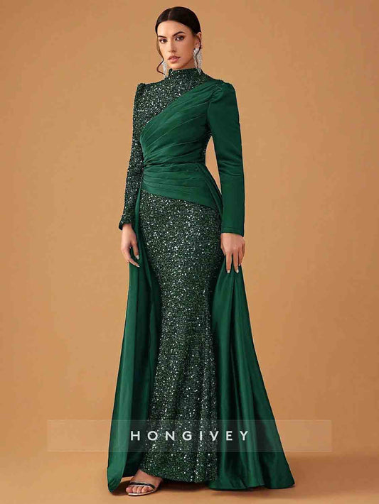 High Neck Beading Sequined Evening Gown Mermaid