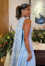 A-line Floor-Length Off the Shoulder Handmade Flowers Cape Evening Gown