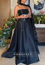 A-line Floor-Length Off the Shoulder Handmade Flowers Cape Evening Gown