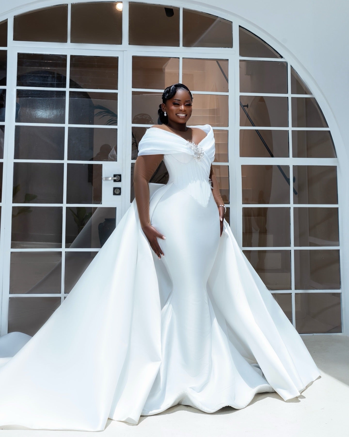Off-the-Shoulder Mermaid Gown with Detachable Train