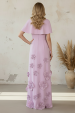 Elegant Crepe Capelet Gown with 3D Floral Embellishments