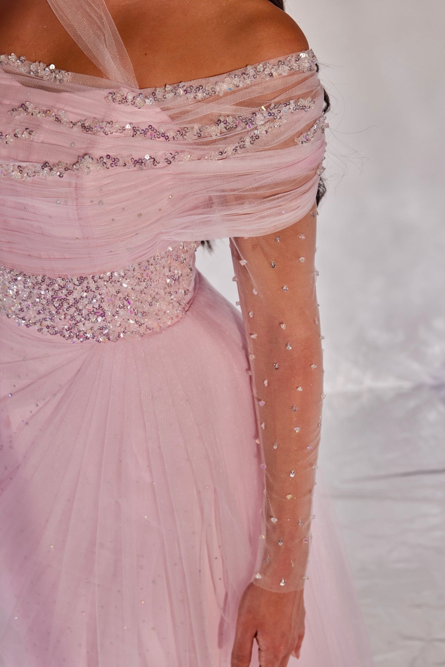 Tulle A-Line Evening Gown with Beaded Waist