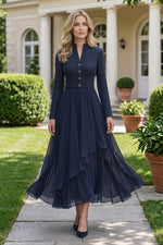 Long Sleeve Tiered Chiffon Maxi Dress