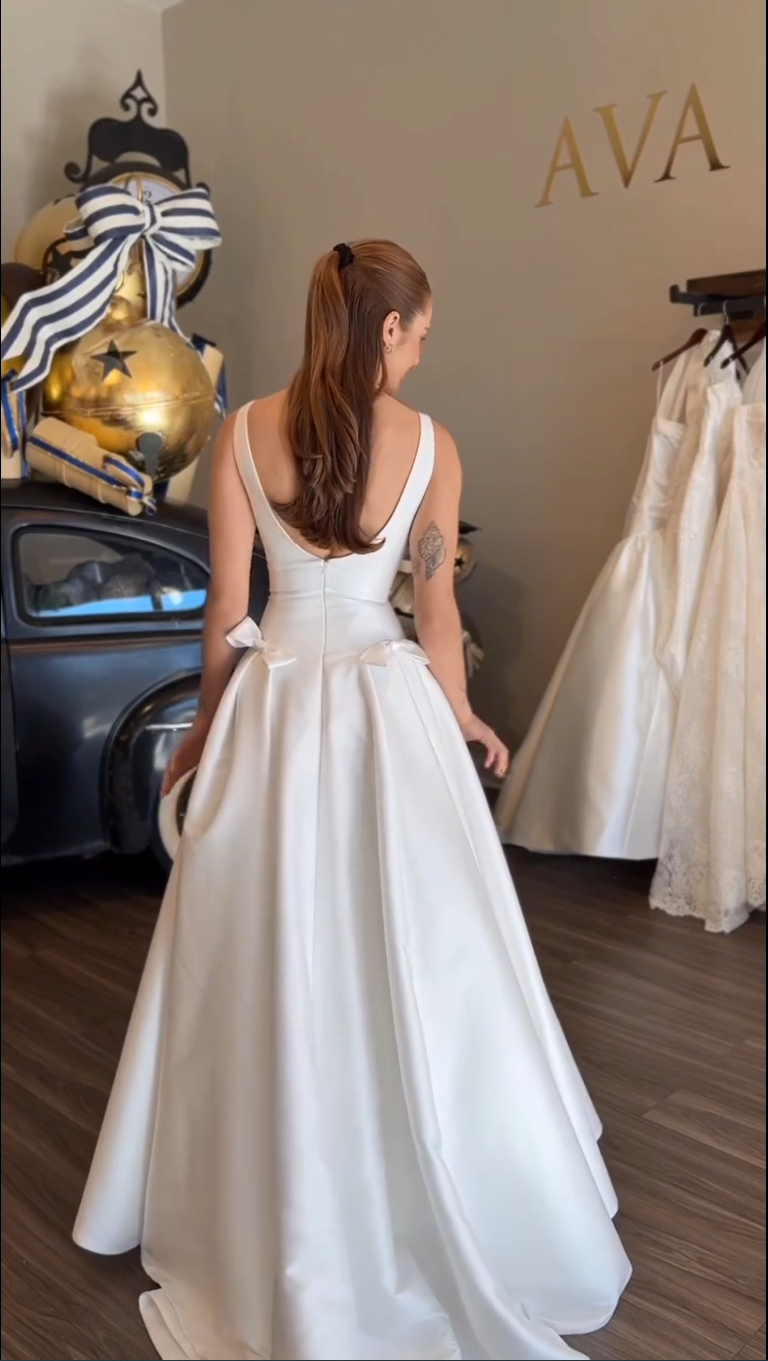 Satin Ball Gown Wedding Dress with Waist Bows