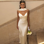 Cowl Neck Slip Wedding Dress with Watteau Train