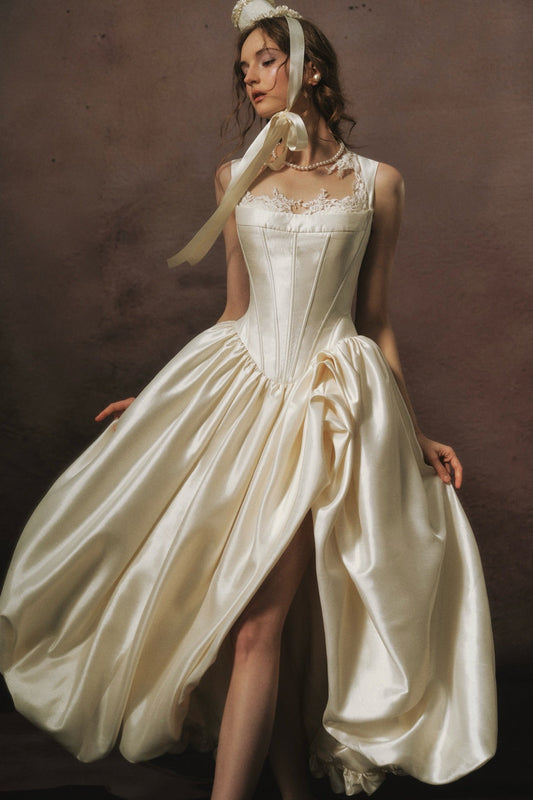 Vintage Satin Corset Ball Gown Wedding Dress