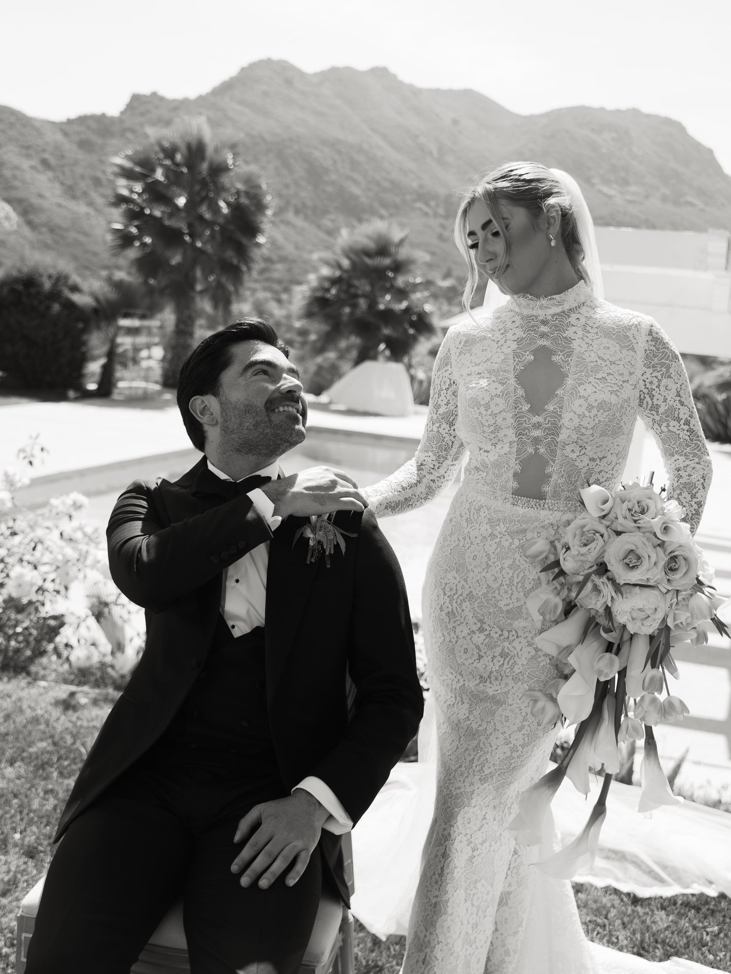Long Sleeve Illusion Lace Wedding Dress with Train
