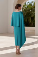 Asymmetrical Cape Sheath Midi Dress