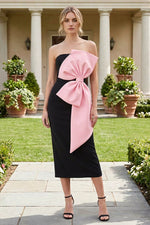 Strapless Midi Dress with Oversized Statement Bow