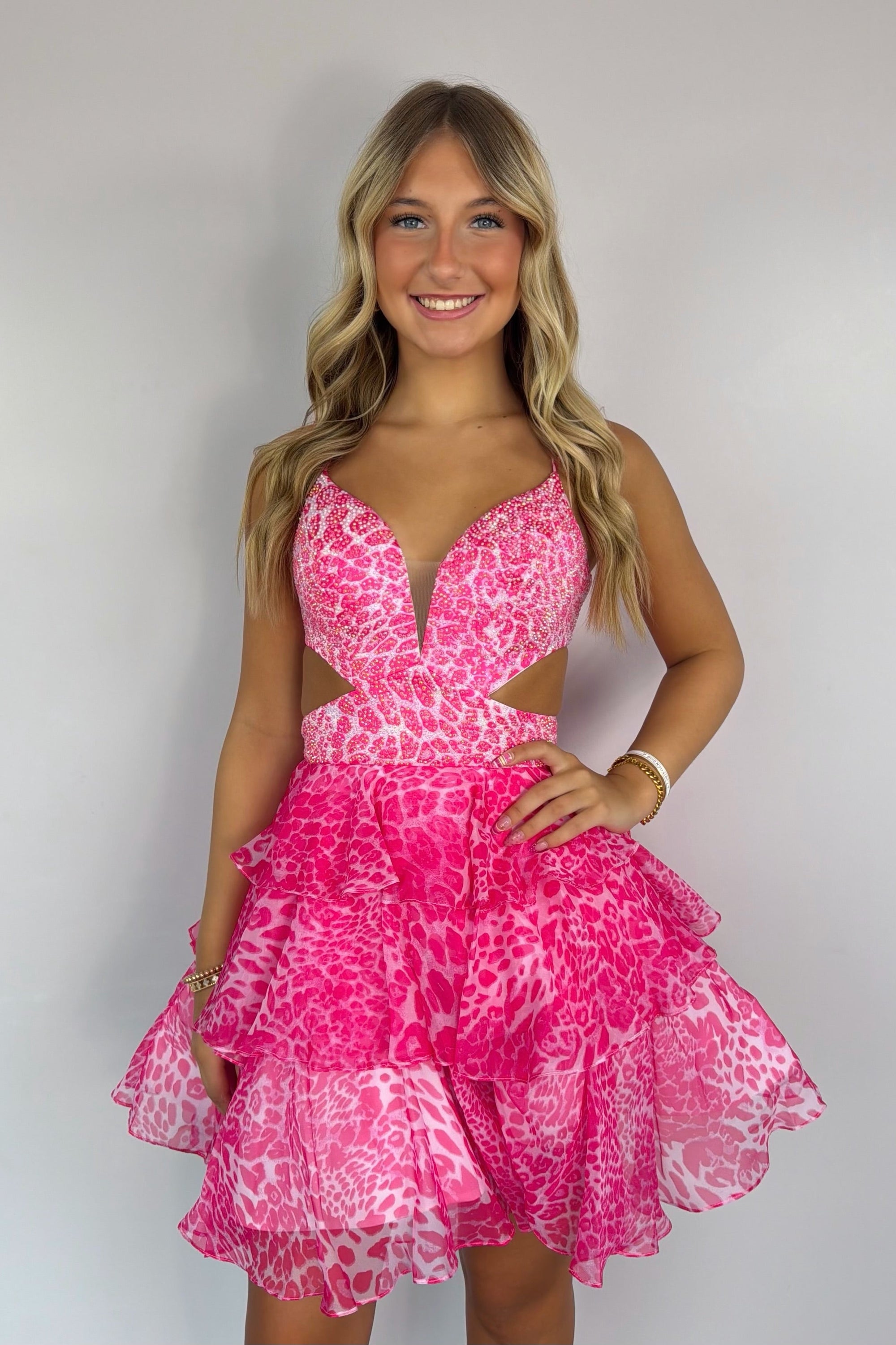 Animal Print Tiered Mini Dress with Cut-Outs