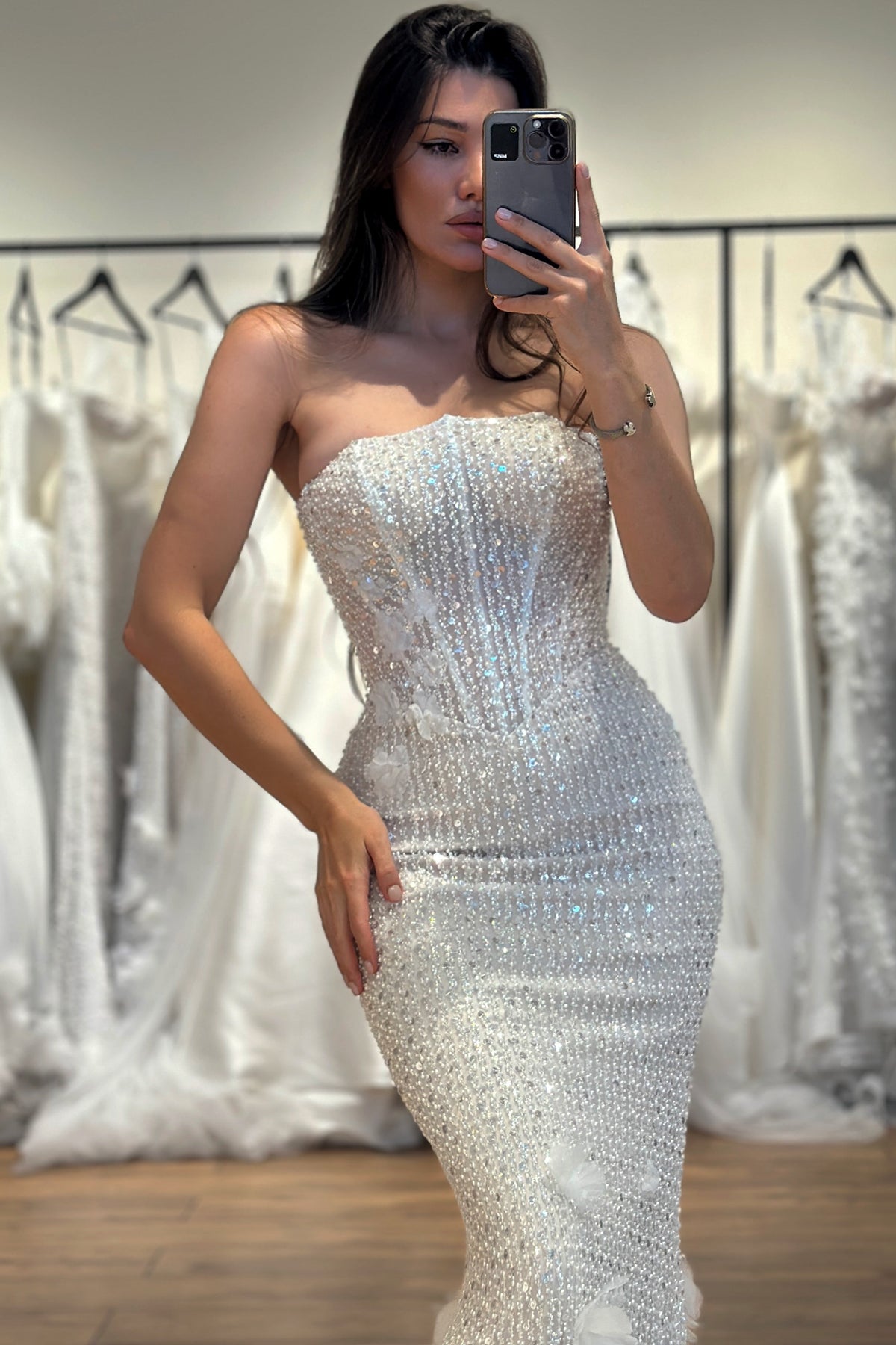 Beaded Mermaid Wedding Dress with Floral Train
