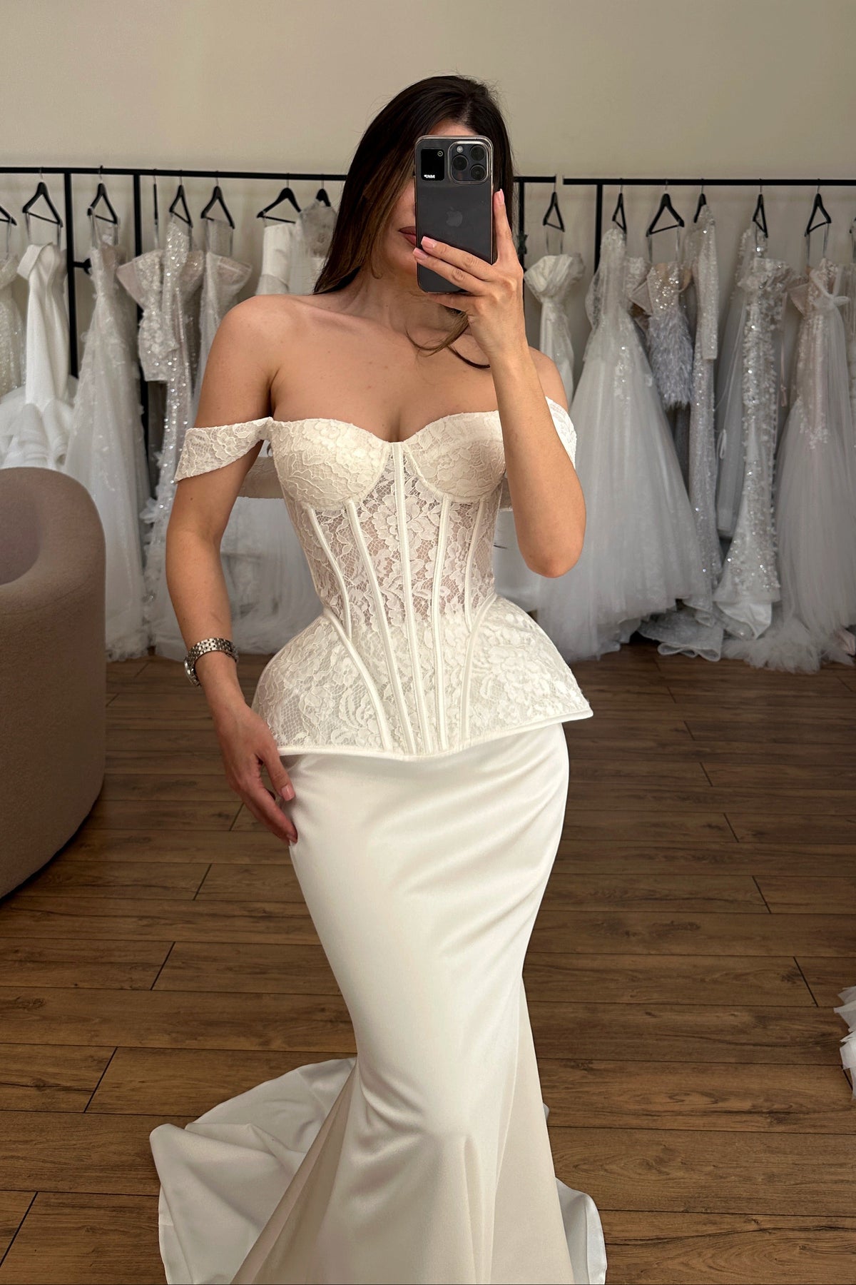 Lace Corset Peplum Mermaid Wedding Dress