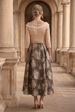 Foldover Portrait Collar Jacquard Midi Dress