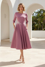 A-Line Midi Dress with 3/4 Sleeves and Pockets