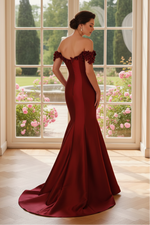 Off-the-Shoulder Floral Applique Mermaid Gown