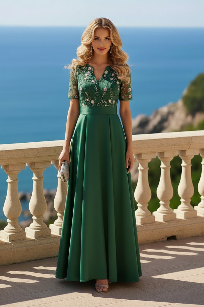 Embroidered Floral High-Low A-Line Formal Dress
