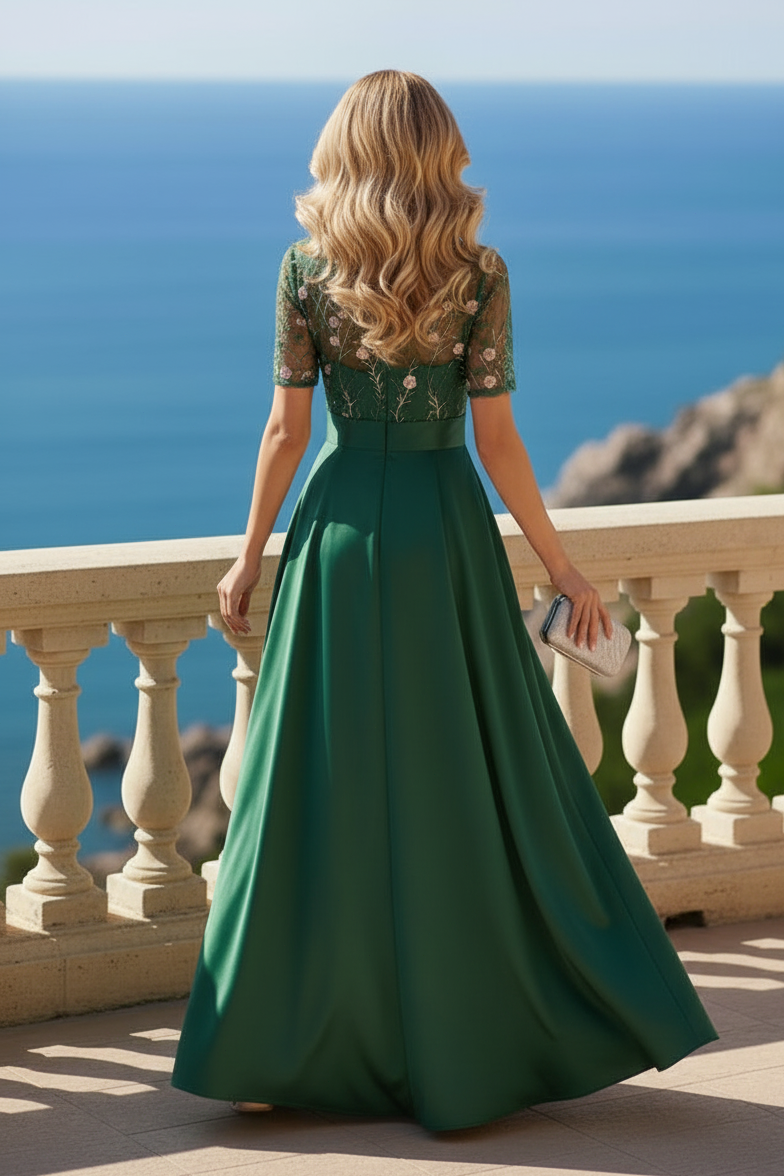 Embroidered Floral High-Low A-Line Formal Dress