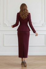 Shawl Collar Peplum Jacket & Maxi Skirt Set