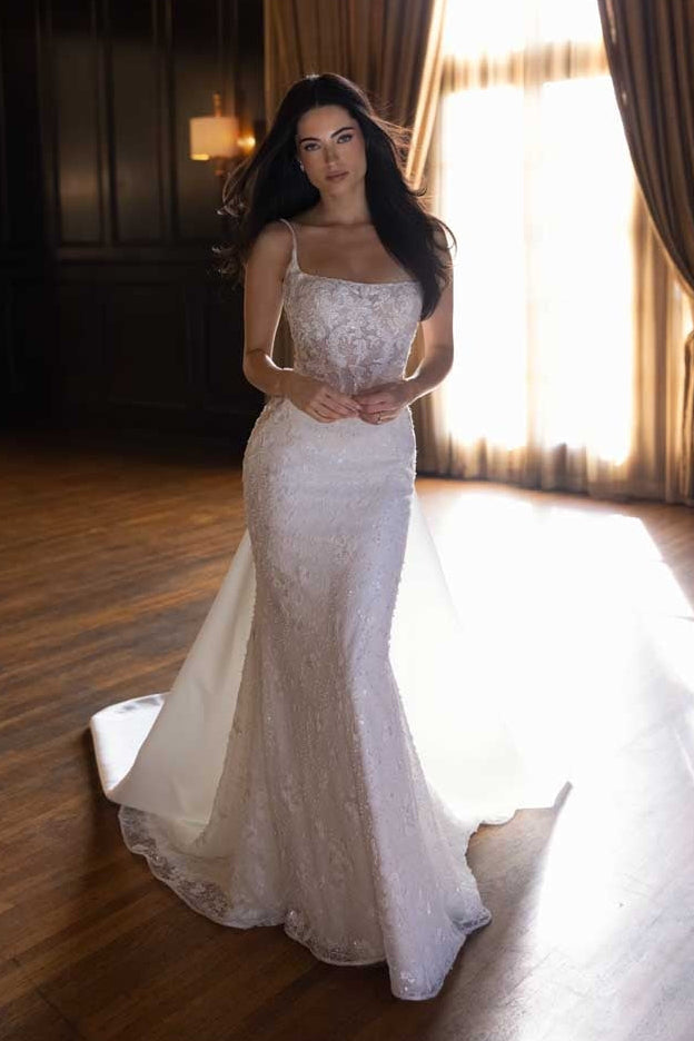 Mermaid Lace Wedding Dress with Detachable Satin Train