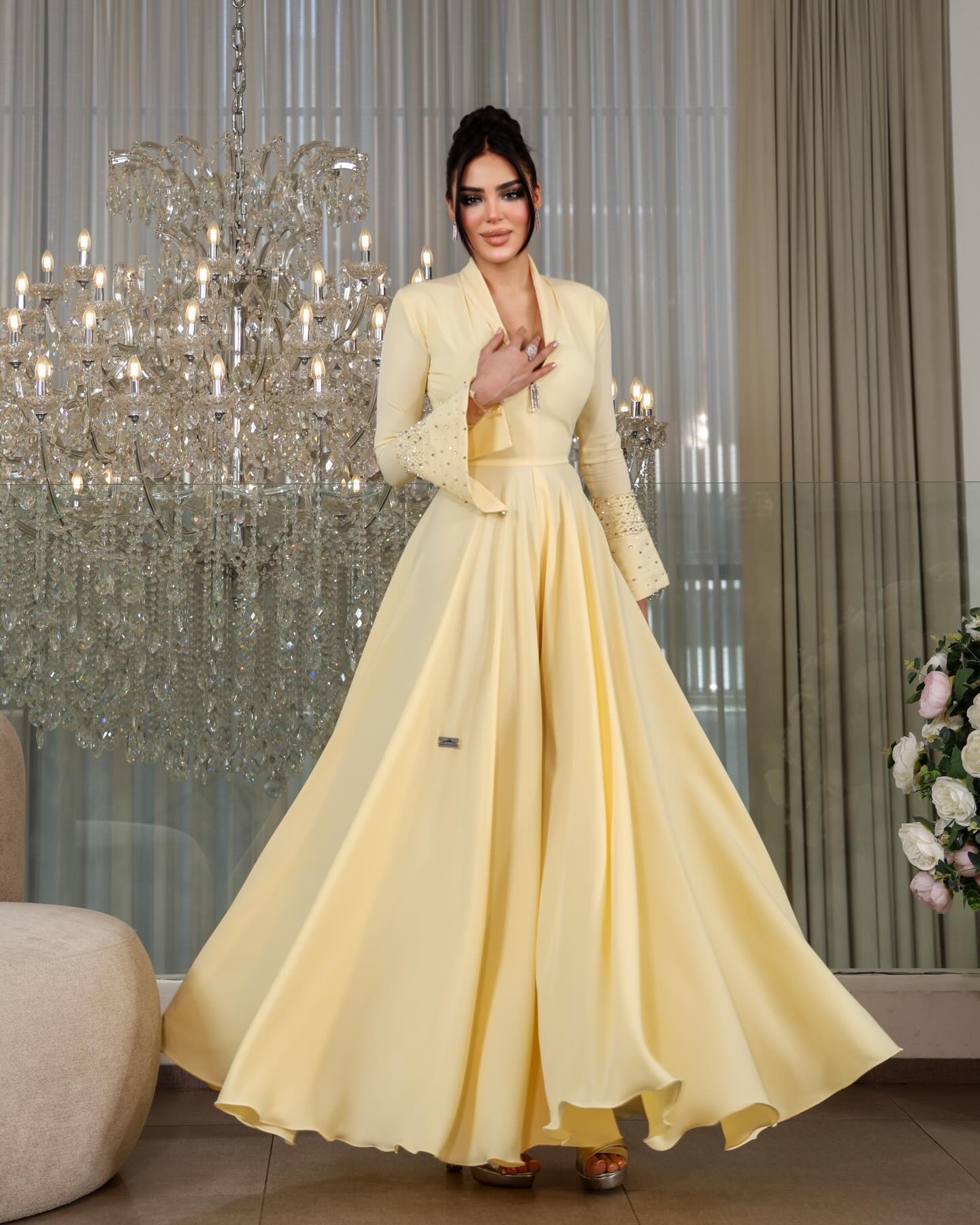 Elegant Embellished Long Sleeve Wide-Leg Jumpsuit