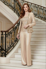 Embellished Jacket Pantsuit with Sequined Top