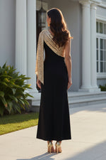 One-Shoulder Column Gown with Sequined Cape