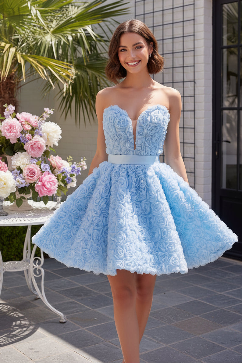 Sweetheart Strapless 3D Floral Mini Dress