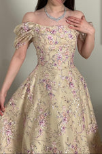 Floral Embroidered Off-Shoulder Ball Gown