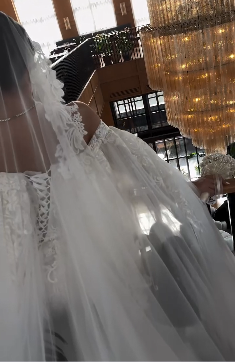 Lace Applique Off-the-Shoulder Cape Wedding Dress