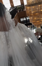 Lace Applique Off-the-Shoulder Cape Wedding Dress