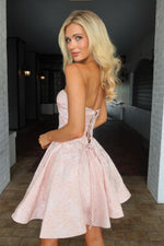 Strapless Sweetheart Jacquard Fit and Flare Mini Dress