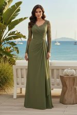Illusion Lace Long Sleeve Wrap V-Neck Evening Gown