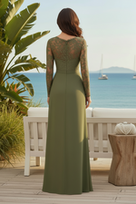 Illusion Lace Long Sleeve Wrap V-Neck Evening Gown