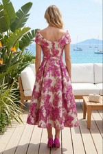 Off-the-Shoulder Floral Jacquard Midi Dress