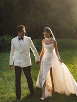 Cowl Neck Satin Wedding Dress with High Slit