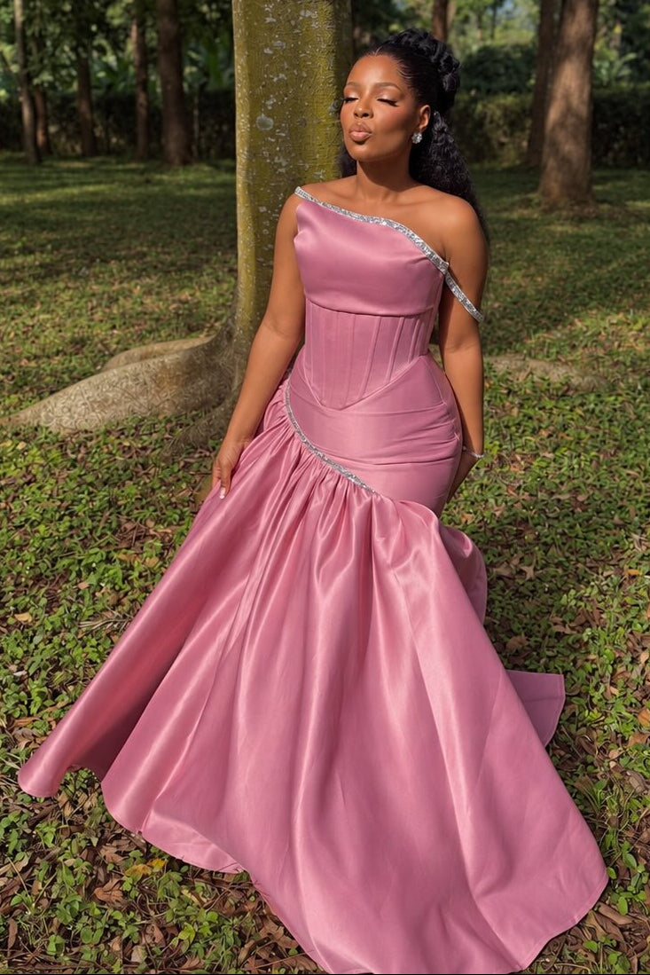 Corset Evening Gown with Beaded Asymmetric Skirt