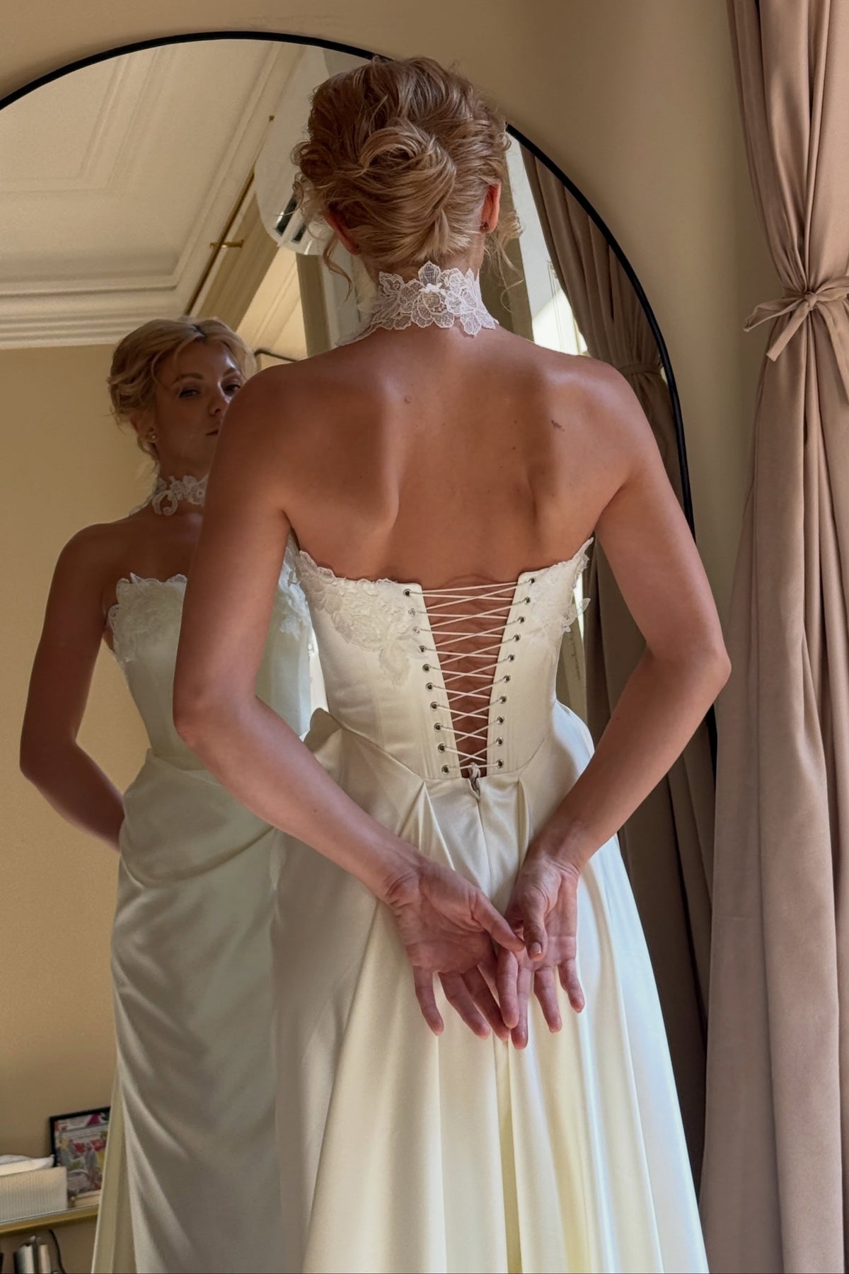 Strapless Satin Wedding Dress with Lace-Up Back