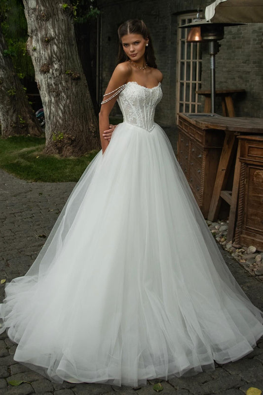 Off-the-Shoulder Corset Ball Gown Wedding Dress