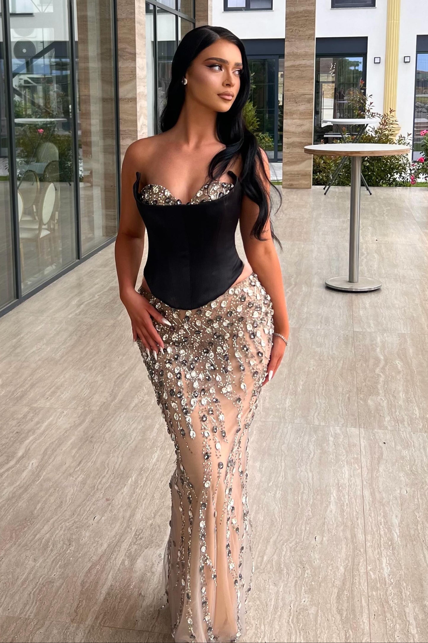 Corset Bodice Beaded Mermaid Evening Gown