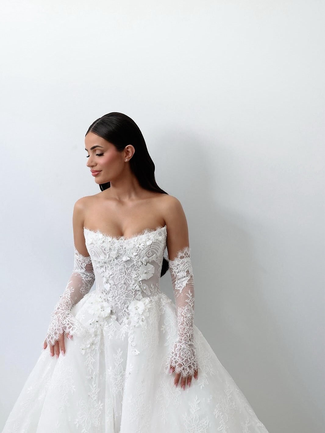 Strapless Lace Corset Ball Gown Wedding Dress