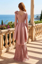 Peplum Evening Gown with 3D Flower and Lace Skirt