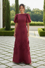 3D Floral Maxi Dress with Puff Sleeves