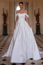 Off-the-Shoulder Satin Ball Gown Wedding Dress